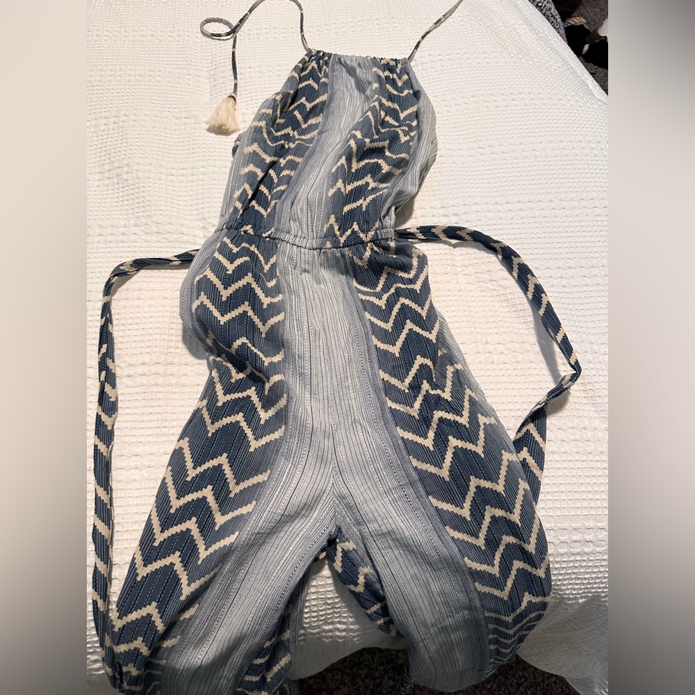 Thé Impeccable Pig blue and white jumpsuit, size small